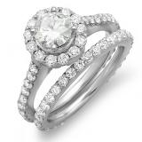 1.75 Carat (ctw) 10K White Gold Round Cut Diamond Ladies Halo Style Bridal Engagement Ring Matching Band Set 1 3/4 CT