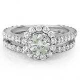 1.75 Carat (ctw) 10K White Gold Round Cut Diamond Ladies Halo Style Bridal Engagement Ring Matching Band Set 1 3/4 CT