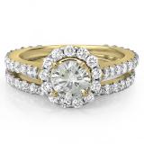 1.75 Carat (ctw) 10K Yellow Gold Round Cut Diamond Ladies Halo Style Bridal Engagement Ring Matching Band Set 1 3/4 CT