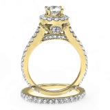 1.75 Carat (ctw) 10K Yellow Gold Round Cut Diamond Ladies Halo Style Bridal Engagement Ring Matching Band Set 1 3/4 CT