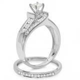 1.00 Carat (ctw) 10k White Gold Princess & Round Diamond Ladies Bridal Ring Set Matching Band