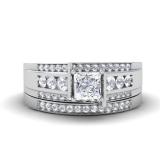 1.00 Carat (ctw) 10k White Gold Princess & Round Diamond Ladies Bridal Ring Set Matching Band