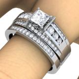 1.00 Carat (ctw) 10k White Gold Princess & Round Diamond Ladies Bridal Ring Set Matching Band