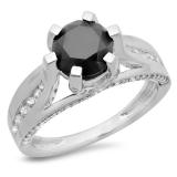 2.80 Carat (ctw) 10K White Gold Round Cut Black & White Diamond Ladies Solitaire With Accents Bridal Engagement Ring