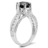 2.80 Carat (ctw) 10K White Gold Round Cut Black & White Diamond Ladies Solitaire With Accents Bridal Engagement Ring