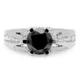 2.80 Carat (ctw) 10K White Gold Round Cut Black & White Diamond Ladies Solitaire With Accents Bridal Engagement Ring