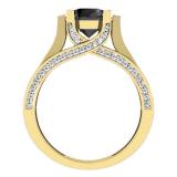 2.80 Carat (ctw) 14K Yellow Gold Round Cut Black & White Diamond Ladies Solitaire With Accents Bridal Engagement Ring