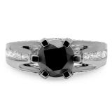 2.80 Carat (ctw) Black Rhodium Plated 10K White Gold Round Cut Black & White Diamond Ladies Solitaire With Accents Bridal Engagement Ring