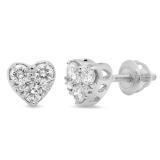 0.40 Carat (ctw) 14K White Gold Round Cut Diamond Ladies Heart Shape Stud Earrings