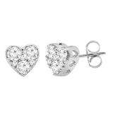 0.40 Carat (ctw) 14K White Gold Round Cut Diamond Ladies Heart Shape Stud Earrings