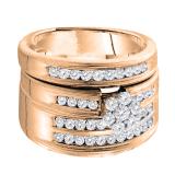 0.95 Carat (ctw) 10K Rose Gold Round Cut Diamond Men & Women's Cluster Flower Engagement Ring Bridal Trio Set 1 CT
