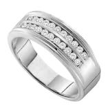 0.45 Carat (Ctw) 14K White Gold Round Cut Diamond Men's Channel Set Double Row Wedding Band 1/2 CT