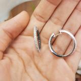 1.00 Carat (ctw) Sterling Silver Black and White Round Diamond Ladies Hoop Earrings 1 CT