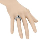 1.75 Carat (ctw) 10K White Gold Round Cut Black & White Diamond Ladies Bridal Engagement Ring With Matching Band Set 1 3/4 CT