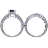 1.75 Carat (ctw) 14K White Gold Round Cut Black & White Diamond Ladies Bridal Engagement Ring With Matching Band Set 1 3/4 CT
