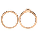 0.60 Carat (ctw) 10K Rose Gold Round Cut Champagne & White Diamond Ladies Swirl Split Shank Bridal Halo Engagement Ring With Matching Band Set