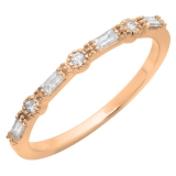 0.15 Carat (ctw) 10K Rose Gold Round & Baguette Cut Diamond Ladies Milgrain Anniversary Wedding Band