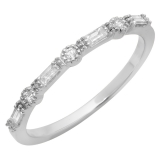 0.15 Carat (ctw) 14K White Gold Round & Baguette Cut Diamond Ladies Milgrain Anniversary Wedding Band