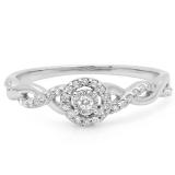 0.20 Carat (ctw) 10K White Gold Round Diamond Ladies Bridal Halo Style Swirl Split Shank Promise Ring 1/5 CT