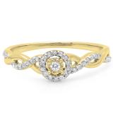 0.20 Carat (ctw) 14K Yellow Gold Round Diamond Ladies Bridal Halo Style Swirl Split Shank Promise Ring 1/5 CT