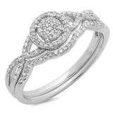 0.25 Carat (ctw) 10K White Gold Round Diamond Ladies Twisted Split Shank Engagement Ring Set 1/4 CT