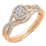 0.25 Carat (ctw) 14K Rose Gold Round Diamond Ladies Twisted Split Shank Engagement Ring Set 1/4 CT