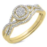 0.25 Carat (ctw) 14K Yellow Gold Round Diamond Ladies Twisted Split Shank Engagement Ring Set 1/4 CT