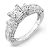2.25 Carat (ctw) 14K White Gold Princess & Round Diamond Ladies 3 stone Bridal Engagement Ring