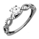 0.65 Carat (ctw) Black Rhodium Plated 10K White Gold Round Diamond Ladies Crossover Swirl Bridal Engagement Ring