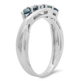 0.35 Carat (ctw) 925 Sterling Silver Round Blue Diamond Bridal Bypass Five Stone Split Shank Engagement Wedding Band 1/3 CT
