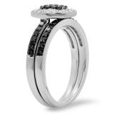 0.55 Carat (ctw) 925 Sterling Silver Round Black & White Diamond Ladies Oval Bridal Promise Engagement Ring Set With Matching Band 1/2 CT