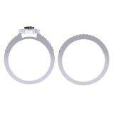 0.55 Carat (ctw) 925 Sterling Silver Round Black & White Diamond Ladies Oval Bridal Promise Engagement Ring Set With Matching Band 1/2 CT