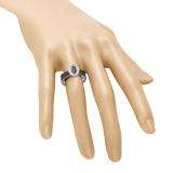 0.55 Carat (ctw) 925 Sterling Silver Round Black & White Diamond Ladies Oval Bridal Promise Engagement Ring Set With Matching Band 1/2 CT