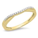 0.11 Carat (ctw) 14K Yellow Gold Round Cut White Diamond Ladies Anniversary Wedding Guard Contour Band