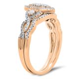 0.55 Carat (ctw) 10K Rose Gold Round Diamond Ladies Bridal Split Shank Marquise Shaped Engagement Ring Matching Band Wedding Set 1/2 CT