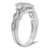 0.55 Carat (ctw) 10K White Gold Round Diamond Ladies Bridal Split Shank Marquise Shaped Engagement Ring Matching Band Wedding Set 1/2 CT