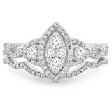 0.55 Carat (ctw) 10K White Gold Round Diamond Ladies Bridal Split Shank Marquise Shaped Engagement Ring Matching Band Wedding Set 1/2 CT
