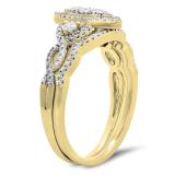 0.55 Carat (ctw) 10K Yellow Gold Round Diamond Ladies Bridal Split Shank Marquise Shaped Engagement Ring Matching Band Wedding Set 1/2 CT