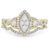 0.55 Carat (ctw) 10K Yellow Gold Round Diamond Ladies Bridal Split Shank Marquise Shaped Engagement Ring Matching Band Wedding Set 1/2 CT