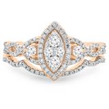 0.55 Carat (ctw) 14K Rose Gold Round Diamond Ladies Bridal Split Shank Marquise Shaped Engagement Ring Matching Band Wedding Set 1/2 CT
