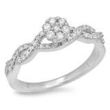 0.35 Carat (ctw) 10K White Gold Round White Diamond Ladies Swirl Split Shank Bridal Cluster Engagement Ring 1/3 CT