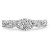 0.35 Carat (ctw) 10K White Gold Round White Diamond Ladies Swirl Split Shank Bridal Cluster Engagement Ring 1/3 CT