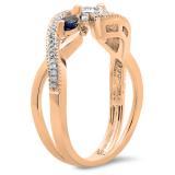 1.00 Carat (ctw) 10K Rose Gold Round Blue Sapphire & White Diamond Ladies Swirl Split Shank Bypass Engagement 3 Stone Bridal Ring 1 CT