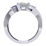 1.00 Carat (ctw) 10K White Gold Round Blue Sapphire & White Diamond Ladies Swirl Split Shank Bypass Engagement 3 Stone Bridal Ring 1 CT