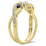 1.00 Carat (ctw) 10K Yellow Gold Round Blue Sapphire & White Diamond Ladies Swirl Split Shank Bypass Engagement 3 Stone Bridal Ring 1 CT
