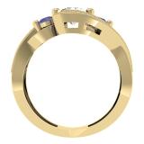 1.00 Carat (ctw) 10K Yellow Gold Round Blue Sapphire & White Diamond Ladies Swirl Split Shank Bypass Engagement 3 Stone Bridal Ring 1 CT