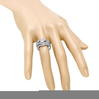 0.50 Carat (ctw) 10K White Gold Round White Diamond Ladies Swirl Split Shank Bridal Cluster Engagement Ring Set 1/2 CT