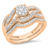 0.50 Carat (ctw) 14K Rose Gold Round White Diamond Ladies Swirl Split Shank Bridal Cluster Engagement Ring Set 1/2 CT