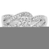 0.50 Carat (ctw) 14K White Gold Round White Diamond Ladies Swirl Split Shank Bridal Cluster Engagement Ring Set 1/2 CT