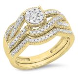 0.50 Carat (ctw) 18K Yellow Gold Round White Diamond Ladies Swirl Split Shank Bridal Cluster Engagement Ring Set 1/2 CT
